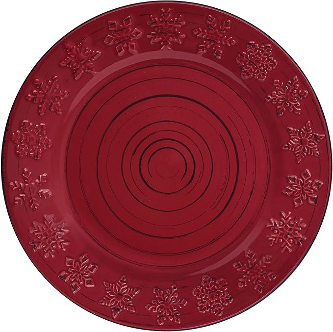 Pfaltzgraff Trellis Snowflakes 12 Piece Dinnerware Set, Service For 4, Red