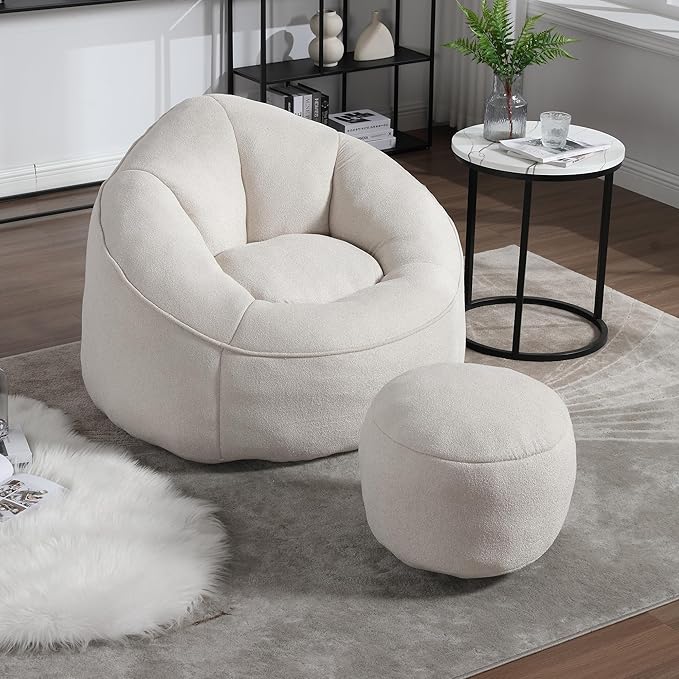 Bean Bag Sofa Chair with Foam Padded Velvet Bean Bag Chair with Soft Foam Padded Ottoman