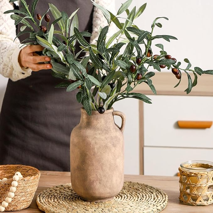 Ceramic Flower Vase Home Decor - 9.7 inch Large Table Flowers Vases Living Room Bedroom Plant Decorations Farmhouse Vintage for Kitchen Shelf Office Coffee Dining Desk House Women (Retro, 9.7")