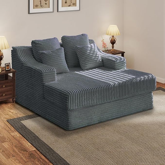 Chaise Lounge Sofa Chair Indoor Cozy Sofa Bed Oversized with Four Pillow Fluffy Upholstered Sleeper Sofa Chair for Living Room Bedroom Office Liesure No Assembly Required（Grey）