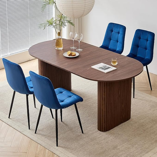 5-Piece Dining Table Set for 4 6 People with Heavy Duty Legs Dining Room Tables Set for 4 Table and Chairs for Living Room Kitchen Apartment(Walnut Table with 4 Blue Chairs)