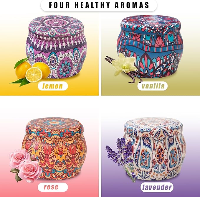 Topadorn 4 Pack Scented Candles Gift Set - Soy Wax Aromatherapy Candles for Home, Relaxation, Meditation, Yoga - Long Lasting Fragrance (Lavender, Vanilla, Citrus, Eucalyptus)