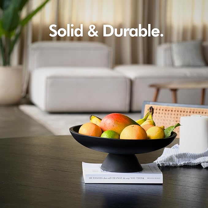 KIVY Concrete Fruit Bowl for Kitchen Counter - Large Decorative Bowl for Home Decor - Modern Key Bowl for Entryway Table - Pedestal Bowl - Fruit Basket for Home Decor - Black Fruit Bowl Decor