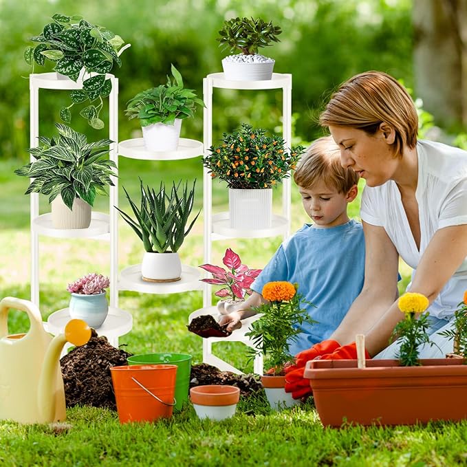 8 Tier Metal Plant Stand for Indoor Outdoor, Heavy Duty Flower Pot Stands for Multiple Plant, Anti-Rust Iron Plant Pot Shelf, Decoration Racks for Living Room Balcony Garden Patio (White)