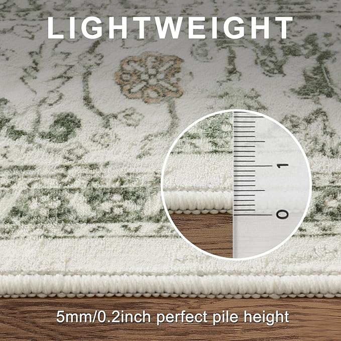 LIVEBOX Washable Runner 2x6 - Vintage Tribal Kitchen Rug, Long Entryway, Low-Pile for Bedroom, Non-Skid Soft Carpet Throw for Bathroom Laundry Room Hallway Sage