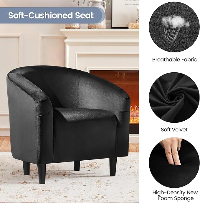 Yaheetech Black Accent Chairs Set of 2, Cozy Velvet Barrel Chair, Modern Club Chair with Soft Padde, Vanity Chair for Living Room/Bedroom/Waiting Room Reception Room, Matte Black