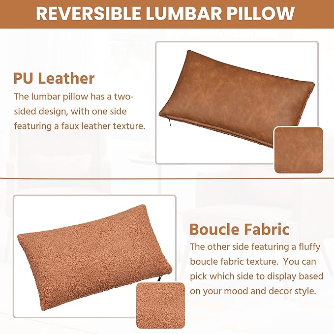 Yaheetech Accent Chair, Living Room Chair Mid Century PU Leather Armchair Lumbar Pillow, Comfy Upholstered Reading Chair Wood Leg Bedroom Brown 2PCS