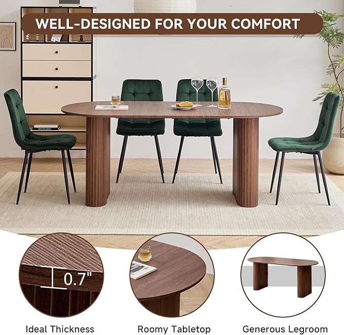 5-Piece Dining Table Set for 4 6 People with Heavy Duty Legs Dining Room Tables Set for 4 Table and Chairs for Living Room Kitchen Apartment(Walnut Table with 4 Green Chairs)