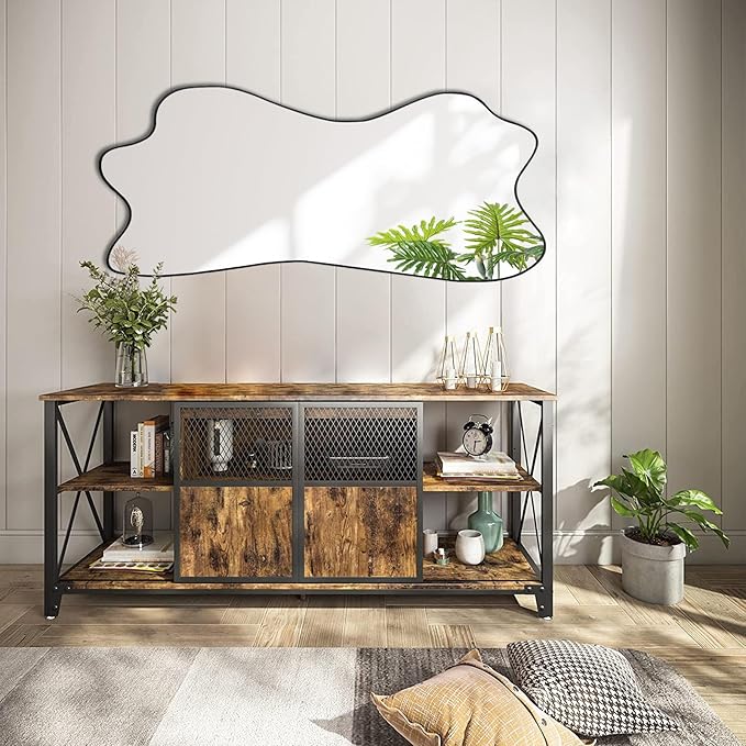 Irregular Mirror, Large Asymmetrical Wall Mirror, 47.2"x21.2" Modern Wavy Frameless Mirrors, Odd Shaped Mirrors for Living Room Bathroom Bedroom Entryway Fireplace