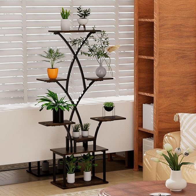8-Tier Plant Stand Indoor with Grow Light, MDF Plant Shelf Indoor for Multiple Plants Space Saving, 59” Tall Metal Plant Rack for Corner, Living Room, Patio, Garden.