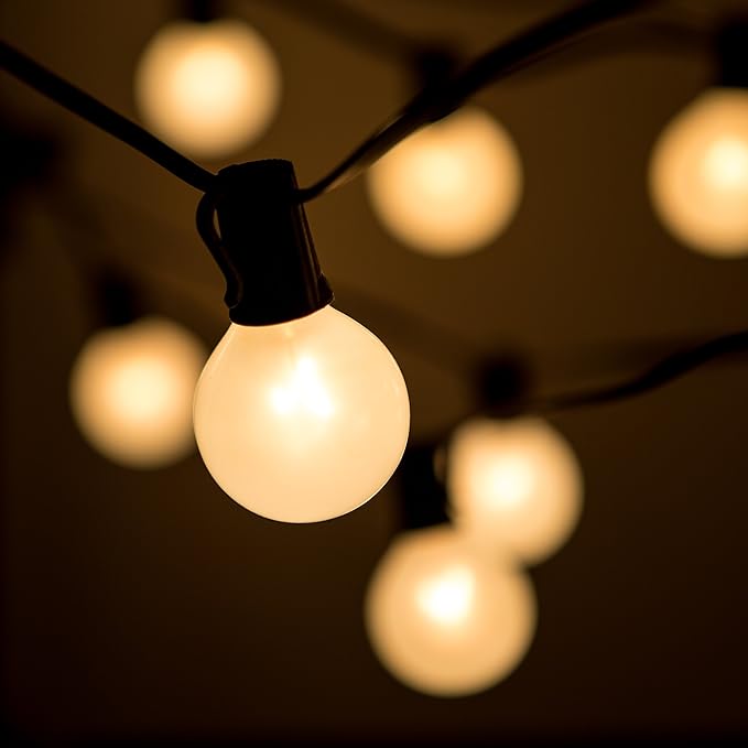 Hometown Evolution, Inc. 100 Foot Outdoor Globe Patio String Lights - Set of 100 G50 White Pearl 2 Inch Bulbs with Black Cord