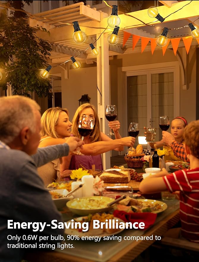 100FT Outdoor String Lights, G40 Globe String Lights with 50 Bulbs& 2 Spare, Waterproof Warm White Lights Indoor, Connectable Patio Lights for Outside Backyard Wedding Bistro Party Decor