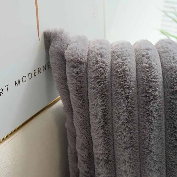 JOJUSIS Pack of 2 Faux Fur Plush Decorative Throw Pillow Covers Couch Cushion Case Soft Pillowcases (Grey, 24 x 24-Inch)