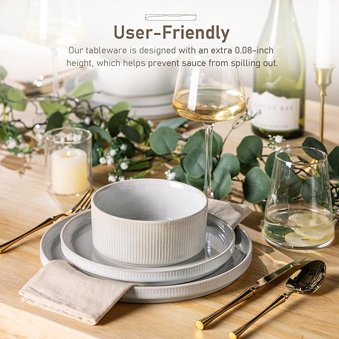 GBHOME Stoneware Dinnerware Sets for 4, Round Reactive Glaze Ceramic Plates and Bowls Set, Highly Scratch Resistant | Dishwasher & Microwave Safe ，Service for 4(12Pcs)