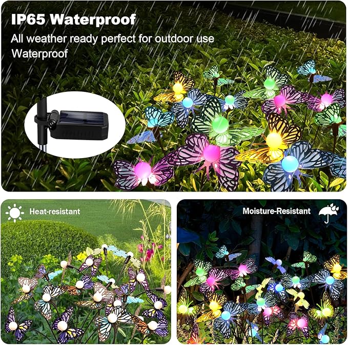 Solar Garden Butterfly Lights, 6 Pack 48 LED Solar Swaying Lights, 7 Color Changing Waterproof Firefly Light Outdoor Fairy Light for Garden Patio Yard Pathway Flower Bed Decoration
