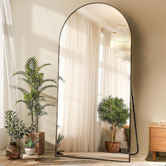 HARRITPURE 76"x34" Arched Full Length Mirror Free Standing Hanging Mounted Mirror Aluminum Frame Modern Simple Home Decor for Living Room Bedroom Cloakroom, Black