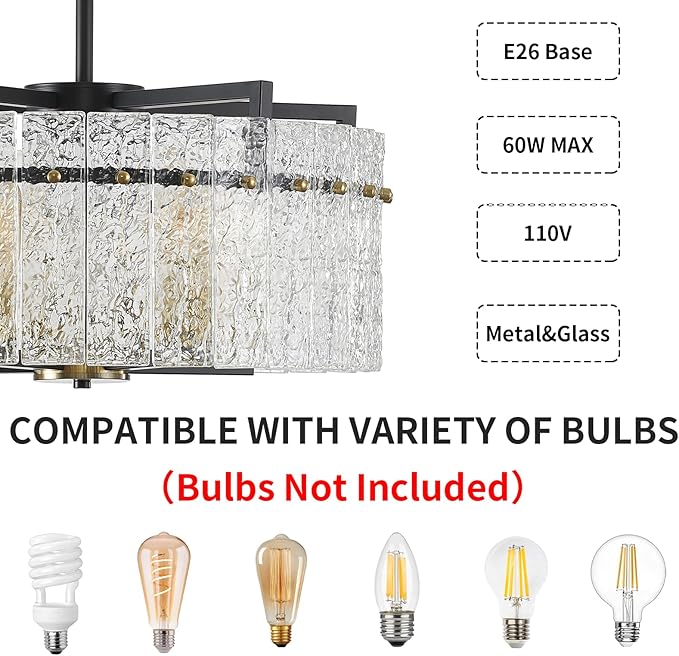 Modern Chandeliers for Dining Room,20" Black Gold Luxury Water Ripple Glass Bedroom Light Fixture,5-Light Glass Pendant Lights Kitchen Island for Living Room,Foyer