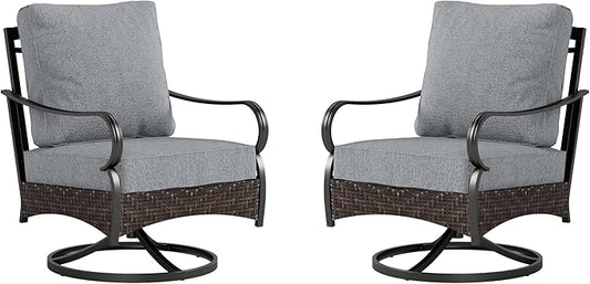 Swivel Patio Sofa Chairs - 2 PCS Outdoor Swivel Rocker Armchairs, Patio Seating with High Back Deep Seat for Porch Deck Balcony