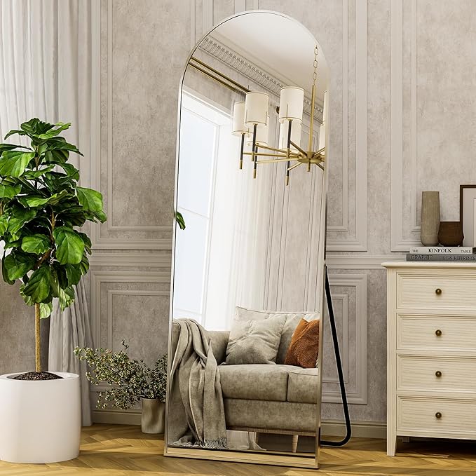 HARRITPURE 64"x21"Full Length Mirror Arch Floor Mirrors with Aluminum Alloy Frame Free-Standing Wall Mounted or Leaning Large Bedroom Dressing Mirror Modern & Contemporary Decor for Home,Silver