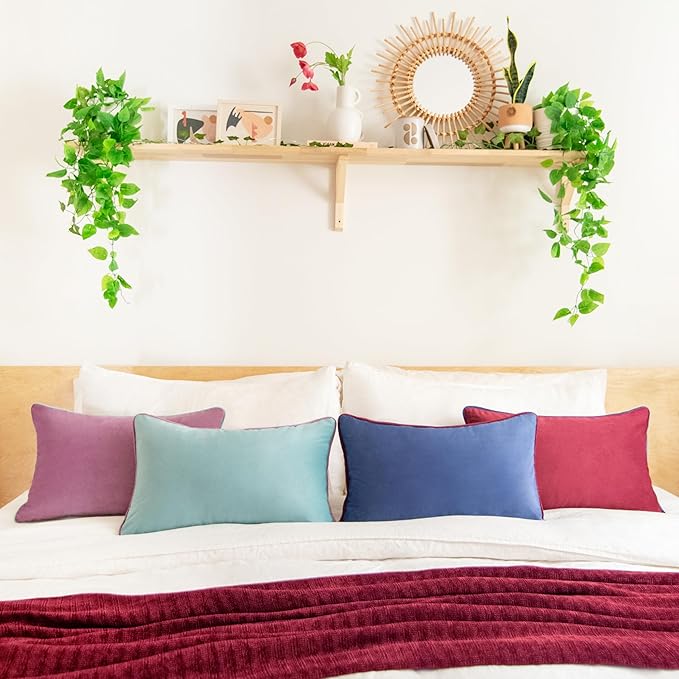 MONDAY MOOSE Decorative Throw Pillow Covers Cushion Cases, Set of 4 Soft Velvet Modern Double-Sided Designs, Mix and Match for Home Decor, Pillow Inserts Not Included (12x20 inch, Purple/Blue)