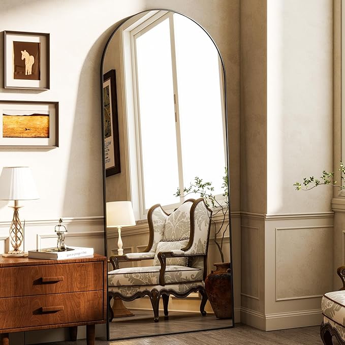 HARRITPURE 64"x21" Arched Full Length Mirror Free Standing Leaning Wall-Mounted Mirror Aluminum Frame Modern Mirrors for Living Room Bedroom Cloakroom, Black