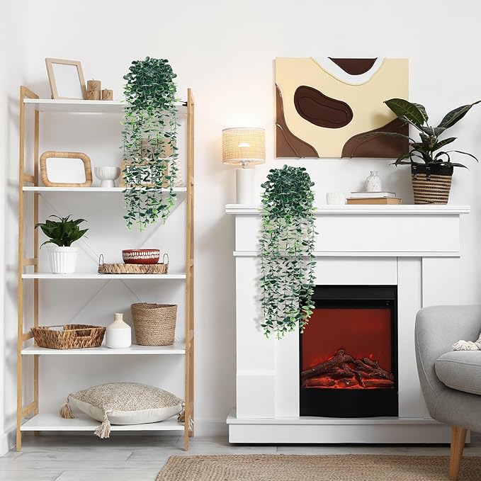 Artificial Hanging Eucalyptus Plants，Fake Plants Eucalyptus Small Decor Faux Hanging Vine Plants Wall Greenery for New Home Decoration，for Floating Shelf Indoor Outdoor Pack of 2
