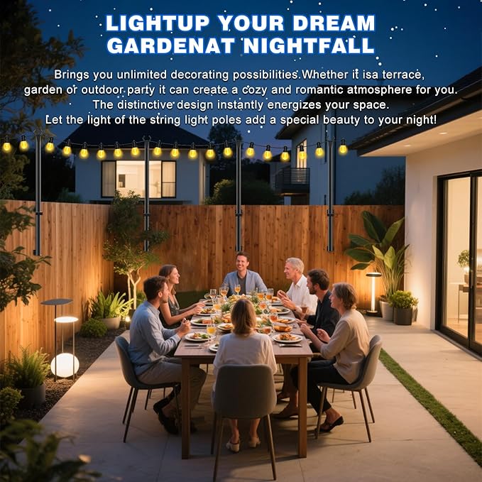 zoegi 2 Pack 5FT String Light Poles,Light Poles for Outside Lights with Fork,Outdoor Brackets Hanging Lights,Metal Stand for Deck Patio,Backyard,Wedding,Deck,Party