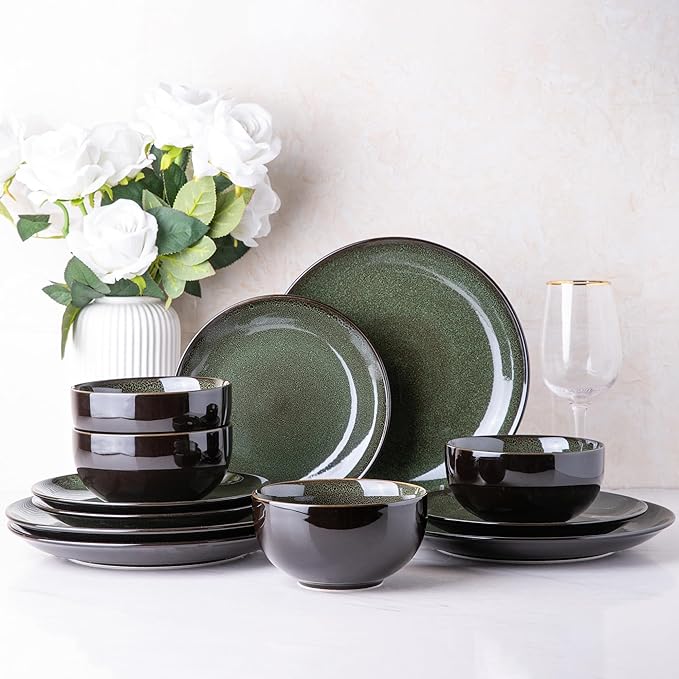 LERATIO Ceramic Dinnerware Sets for 4,Handcraft Stoneware Plates and Bowls Sets,Highly Chip and Crack Resistant | Dishwasher & Microwave & Oven Safe Dishes set,Reactive Glaze Dinnerware- Service for 4