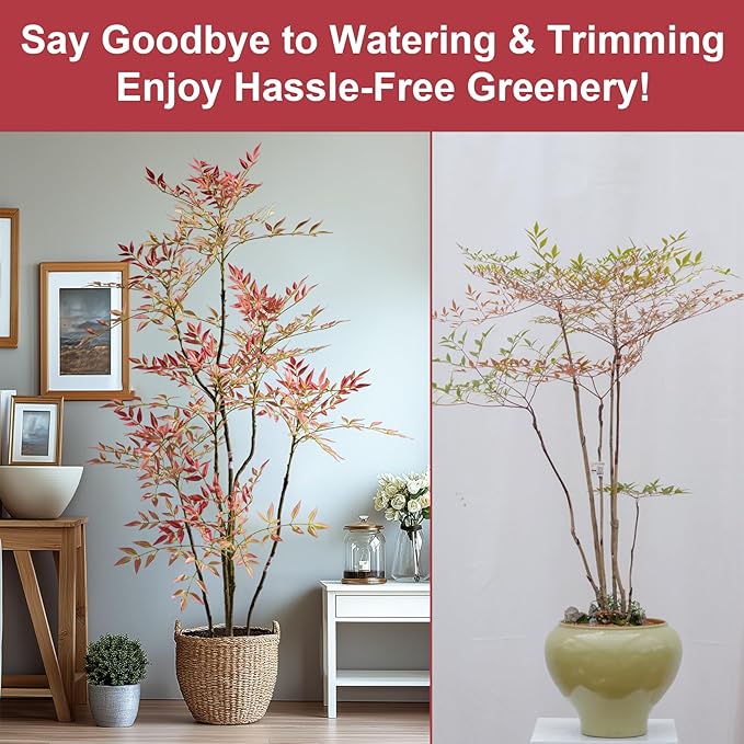 6ft Faux Bamboo Tree Artificial Nandina Tree Artificial Indoor Plants Realistic Fake Potted Tree with 800+ Leaves, Cement Planter - Home Office Decor Perfect for Housewarming Gift Non-Toxic