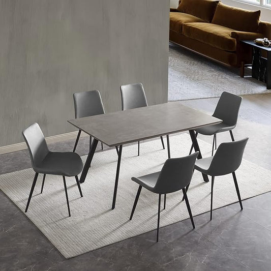 ZckyCine 59" Modern 5-Piece Kitchen Table Set Rectangular Wood Dining Table with 6 Upholstered Leather Chairs (Table + 6 Grey Chairs)