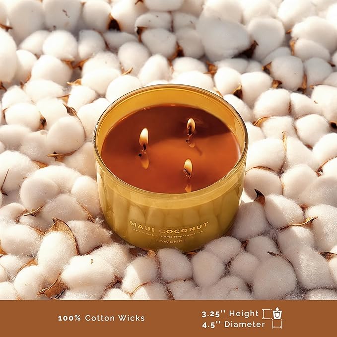 Coconut Scented Candle - 100% Natural Soy Wax - Large 3 Wick Jar Candle - Up to 40 Hours Burning Time - Aromatherapy Candles for Home - Housewarming Gift for Women and Men