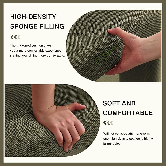 Modern Barrel Dining Chairs Set of 2, Upholstered Linen Dining Room Chair with Wooden Legs, Accent Chairs for Kitchen/Dining Room/Living Room, Green