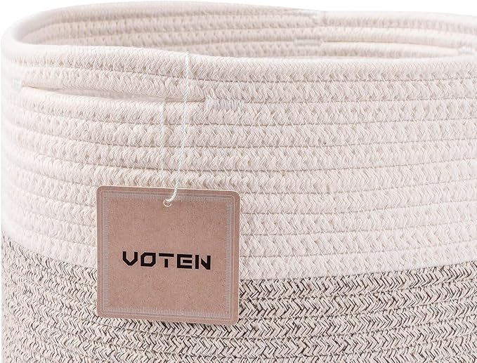 voten Storage Cubes Baskets Bins Organizer 11x11x11'' Fit 12x12''Cube Storage Organizer Bookcases Shelves,Durable Woven Cotton Storage Basket for Organizing,Round 3Pack Off White/Light Brown