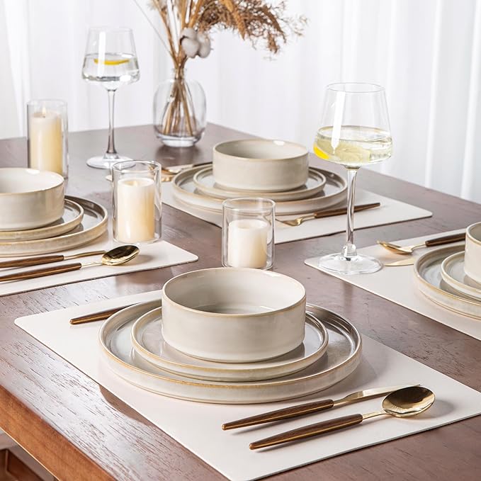 AmorArc Ceramic Dinnerware Sets, Handmade Reactive Glaze Stoneware Plates and Bowls Sets,Highly Chip and Crack Resistant | Dishwasher & Microwave Safe Dishes Set, Service for 4 (12pc)