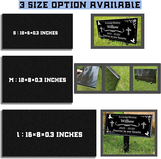 Personalized Headstone with Photo, Memorial Stone, Headstones for Graves, Grave Markers, Black Granite Garden Stone, Memorial Plaques for Outdoor, Grave Decoration for Cemetery (Text Style)