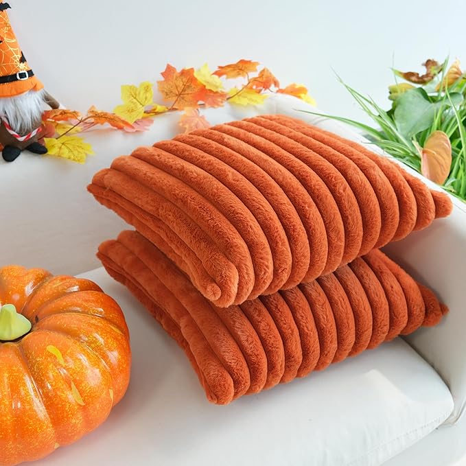 JOJUSIS Pack of 2 Faux Fur Plush Decorative Throw Pillow Covers Couch Cushion Case Soft Pillowcases Farmhouse Fall Home Decor (Rust, 22 x 22-Inch)