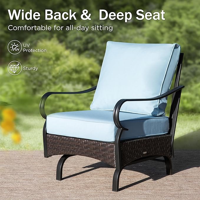 Rocking Patio Sofa Chairs - 2 PCS Outdoor Rocking Armchairs, Patio Seating with High Back Deep Seat for Porch Deck Balcony