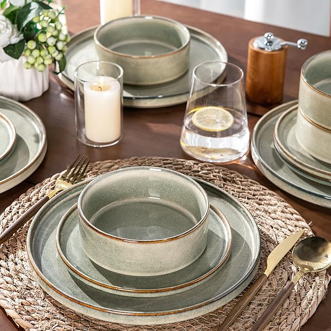AmorArc Ceramic Dinnerware Sets, Handmade Reactive Glaze Stoneware Plates and Bowls Sets,Highly Chip and Crack Resistant | Dishwasher & Microwave Safe Dishes Set, Service for 8 (24pc)
