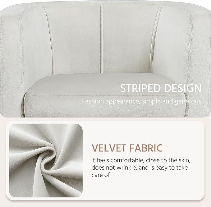 Yaheetech Velvet Accent Chair, Modern and Comfortable Armchairs, Upholstered Barrel Sofa Chair for Living Room Bedroom Waiting Room, Beige