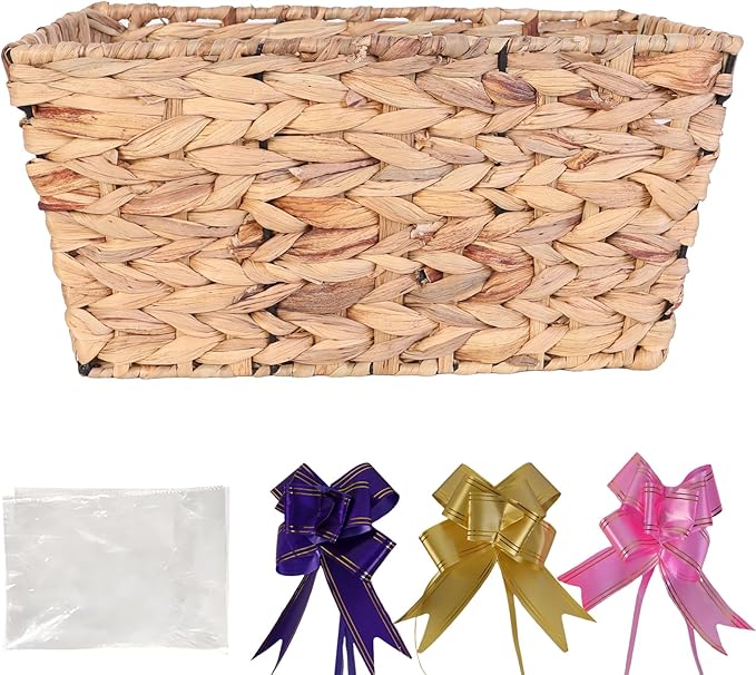 Gift Baskets Empty, Woven Storage Basket , Baby Shower Organizer, Nursery Toy Bin with Gift Bags and Ribbons – Natural color (1-Pack)