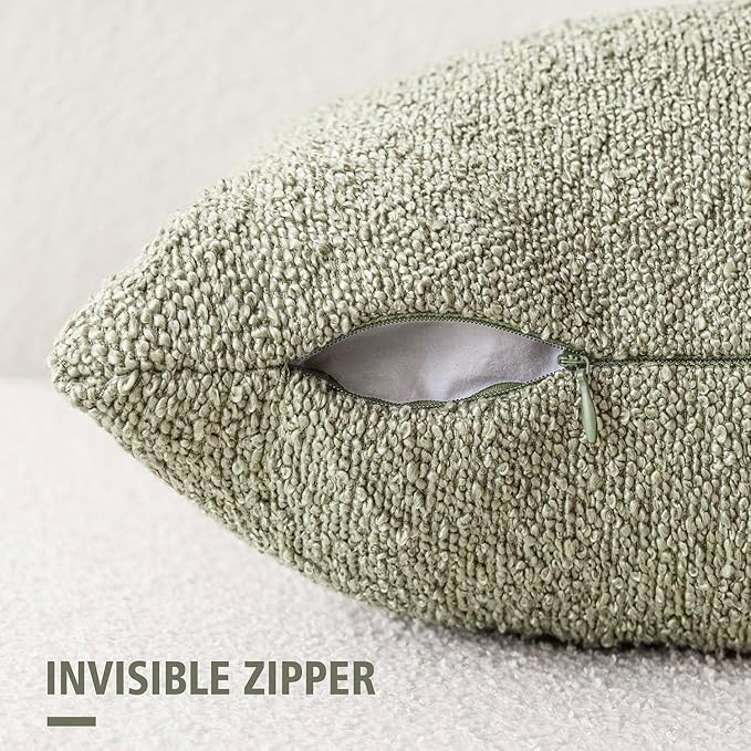 Foindtower Pack of 2, Decorative Textured Boucle Throw Pillow Covers Accent Solid Pillow Cases Cozy Soft Couch Cushion Case for Chair Sofa Bedroom Living Room Home Decor 22x22 Inch Dirty Sage Green