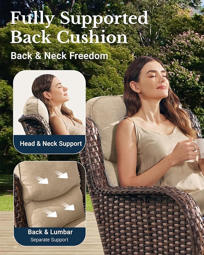 HILLGA Luxury Patio Furniture Set with 6-inch Thick Cushion, Outdoor Couch, Loveseat and High Back Swivel Rocker Patio Chairs, 7PCS Wicker Conversation Set for Deck Yard and Poolside, Beige (V2)