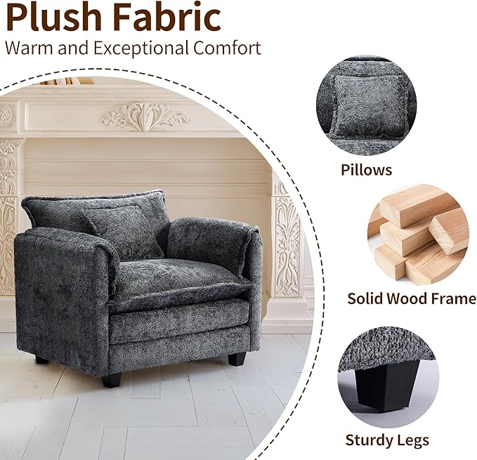 SweetGO corporation 42" Plush Single Sofa Accent Chair with Ottoman for Living Room/Bedroom, Modern Couch for Cozy Lounge Chair for Reading, Dark Gray