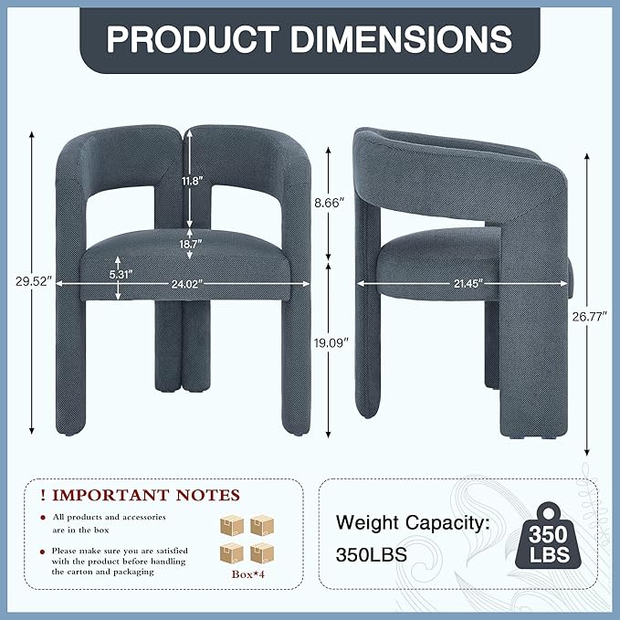 Modern Barrel Dining Chairs Set of 4, Upholstered Linen Dining Room Chair with Wooden Legs, Accent Chairs for Kitchen/Dining Room/Living Room, Blue