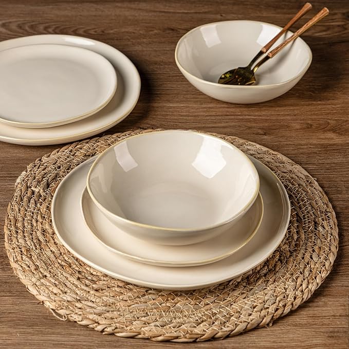 AmorArc Ceramic Dinnerware Sets,Handmade Reactive Glaze Stoneware Plates and Bowls Sets,Highly Chip and Crack Resistant | Dishwasher & Microwave Safe Dishes Set,Service for 6 (18pc)