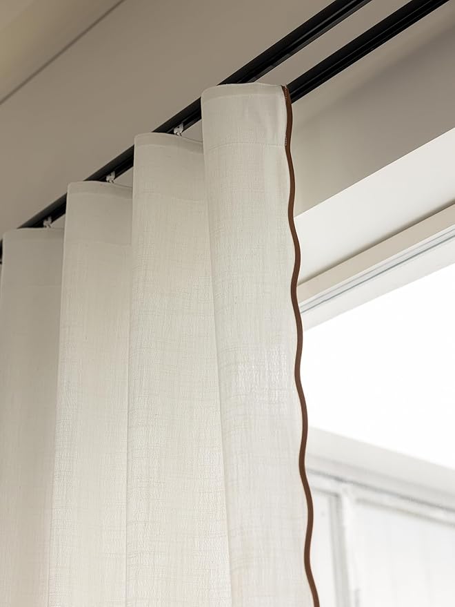 Linen Blend Scalloped/Wavy Trim, Ripple Fold Curtains for Living Room, Bedroom, Home Office, Kids Room & Dining - Light Filtering Curtains - Set of 2 - Dark Taupe, (50" W x 96" L)