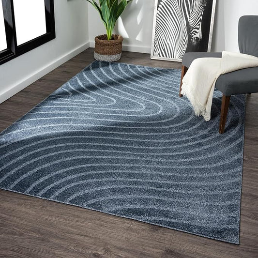 LUXE WEAVERS Modern Geometric Wave Blue 4x6 Area Rug