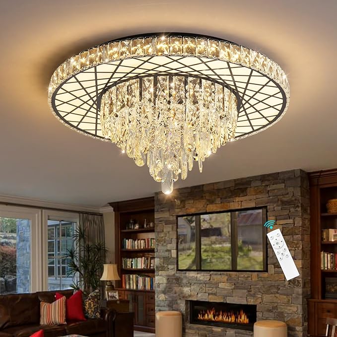 LED Chandelier for Dining Room Modern Crystal Ceiling Chandeliers Light for Bedroom Living Room Lights with 40W LEDs Dimmable Bulbs Black Lighting Fixtures