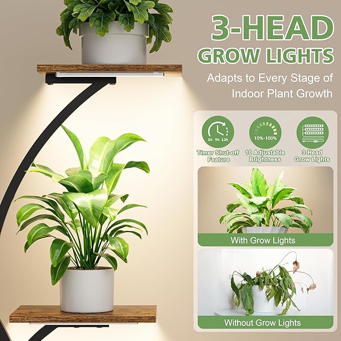 Plant Stand Indoor with Grow Light - 62" Tall Plant Shelf, 8 Tiered Plant Stands for Indoor Plant Multiple, Metal Plant Shelf Display Rack Holder, Flower Stand for Indoor Plants, Living Room, Patio, 2Pack