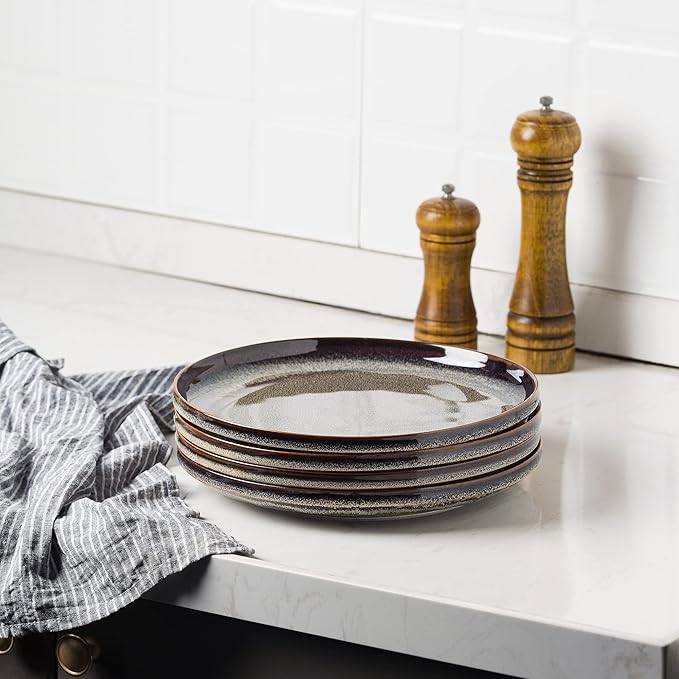 Ceramic dinner plates set of 4, Large Dinnerware Plates & Salad plates for party and wedding, Microwave safe porcelain plates set, 10 Inch